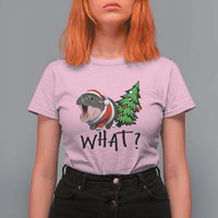 Funny Christmas Moo Deng T Shirt For Women What Baby Hippo Pushing Christmas Tree - Wonder Print Shop