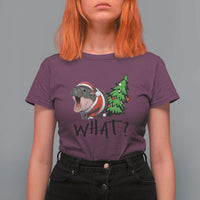 Funny Christmas Moo Deng T Shirt For Women What Baby Hippo Pushing Christmas Tree - Wonder Print Shop