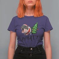 Funny Christmas Moo Deng T Shirt For Women What Baby Hippo Pushing Christmas Tree - Wonder Print Shop