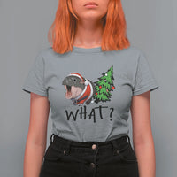 Funny Christmas Moo Deng T Shirt For Women What Baby Hippo Pushing Christmas Tree - Wonder Print Shop