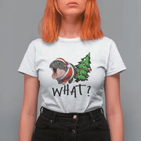 Funny Christmas Moo Deng T Shirt For Women What Baby Hippo Pushing Christmas Tree - Wonder Print Shop