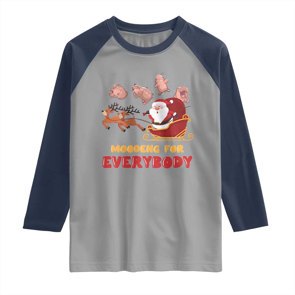 Funny Christmas Moo Deng For Everyone Raglan Shirt Cute Baby Hippo Santa Reindeer