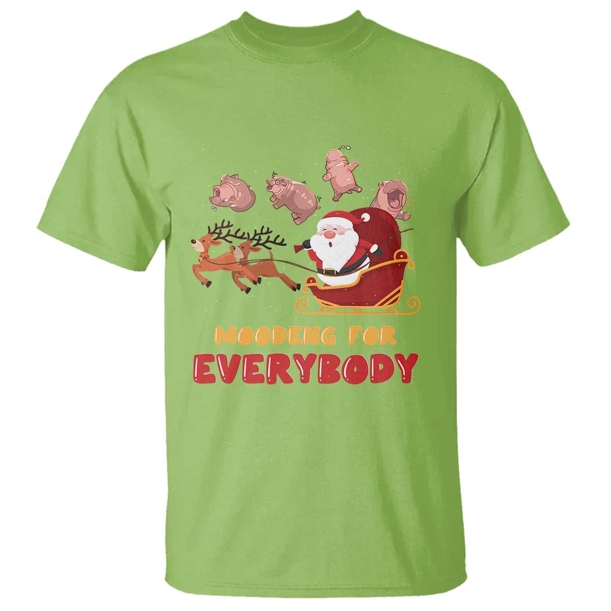 Funny Christmas Moo Deng For Everyone T Shirt Cute Baby Hippo Santa Reindeer - Wonder Print Shop