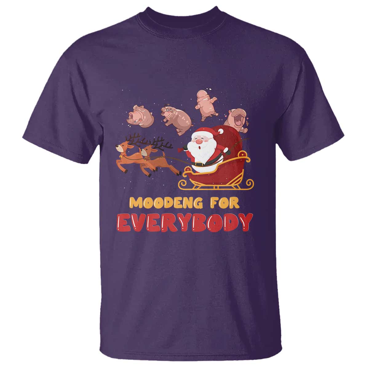 Funny Christmas Moo Deng For Everyone T Shirt Cute Baby Hippo Santa Reindeer - Wonder Print Shop