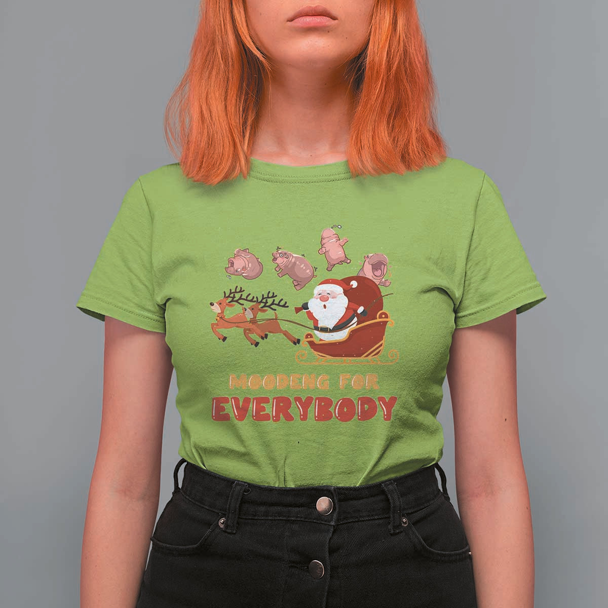 Funny Christmas Moo Deng For Everyone T Shirt For Women Cute Baby Hippo Santa Reindeer - Wonder Print Shop