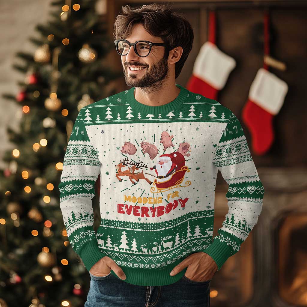 Funny Xmas Moo Deng For Everyone Ugly Christmas Sweater Cute Baby Hippo Santa Reindeer - Wonder Print Shop