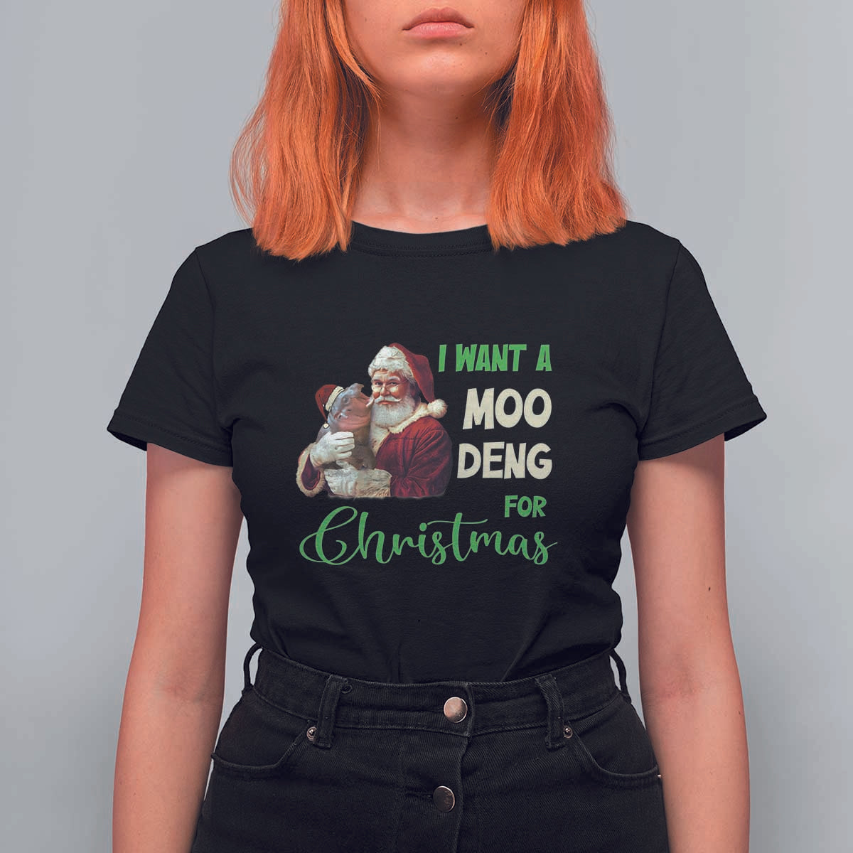 Funny I Want A Moo Deng For Christmas T Shirt For Women - Wonder Print Shop