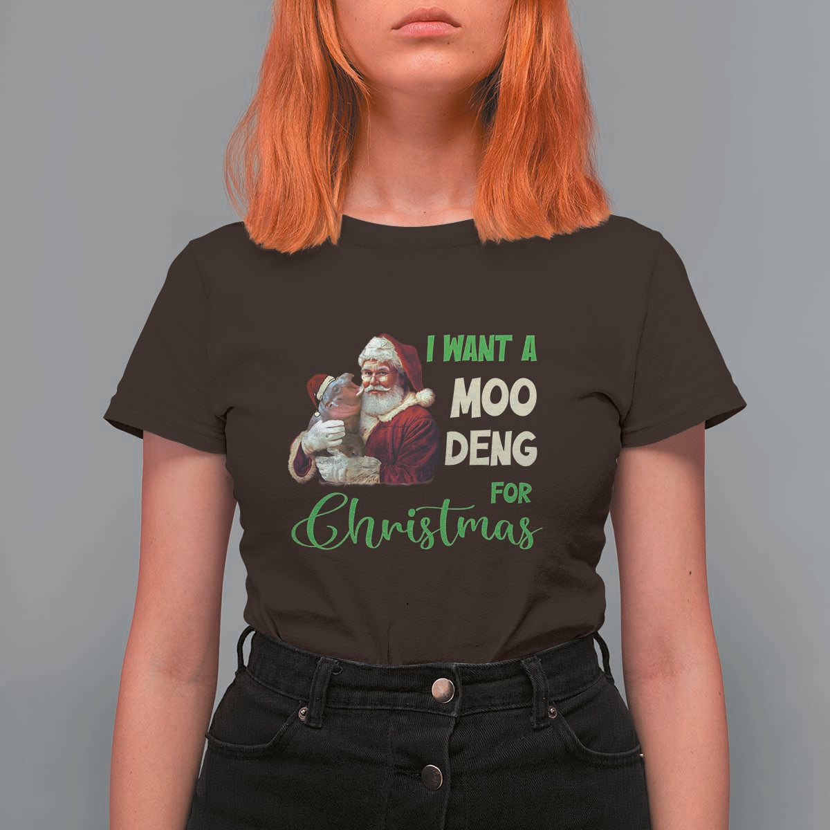 Funny I Want A Moo Deng For Christmas T Shirt For Women - Wonder Print Shop