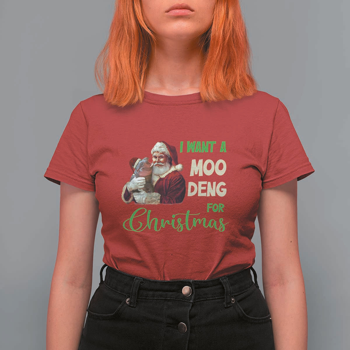 Funny I Want A Moo Deng For Christmas T Shirt For Women - Wonder Print Shop