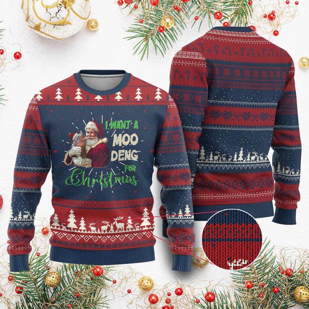 Funny I Want A Moo Deng For Xmas Ugly Christmas Sweater - Wonder Print Shop