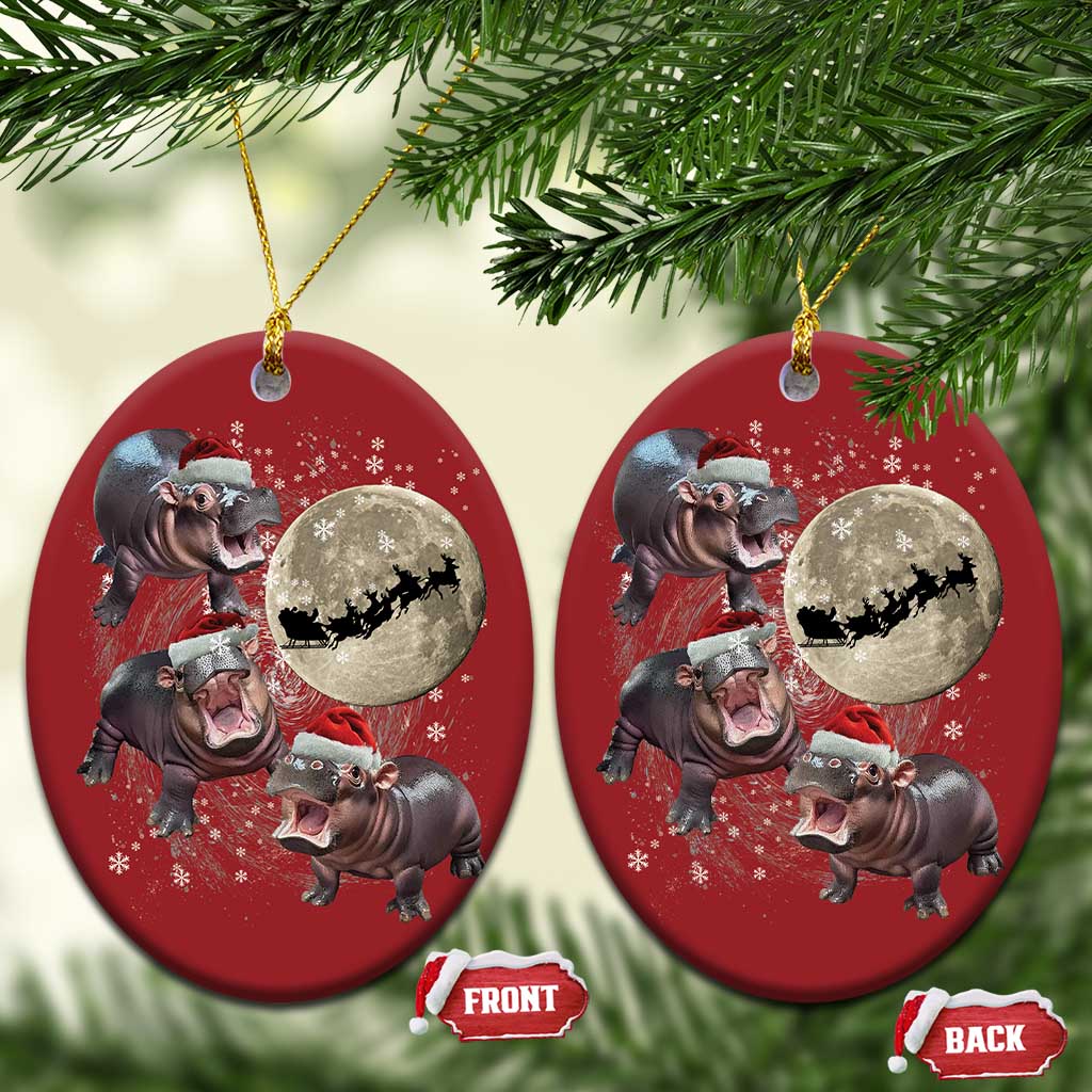 Funny Xmas Moo Deng Christmas Ornament Baby Hippo Santa Sleigh Galaxy Outer Space - Wonder Print Shop