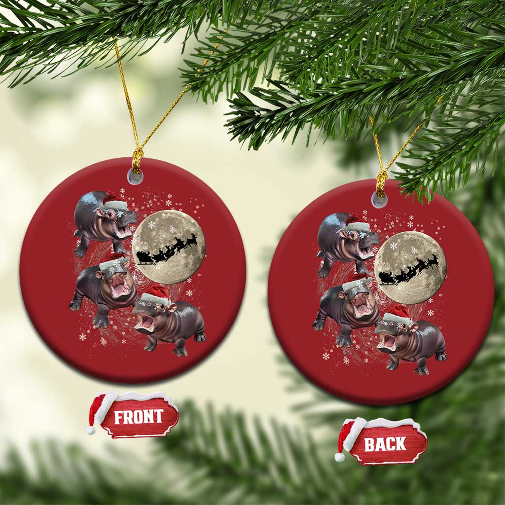 Funny Xmas Moo Deng Christmas Ornament Baby Hippo Santa Sleigh Galaxy Outer Space - Wonder Print Shop