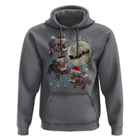 Funny Christmas Moo Deng Hoodie Baby Hippo Santa Sleigh Galaxy Outer Space