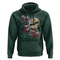 Funny Christmas Moo Deng Hoodie Baby Hippo Santa Sleigh Galaxy Outer Space