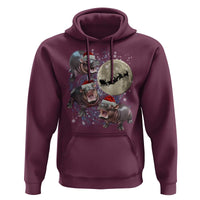 Funny Christmas Moo Deng Hoodie Baby Hippo Santa Sleigh Galaxy Outer Space