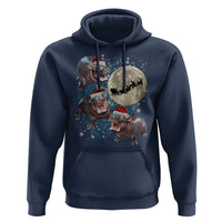 Funny Christmas Moo Deng Hoodie Baby Hippo Santa Sleigh Galaxy Outer Space