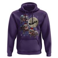 Funny Christmas Moo Deng Hoodie Baby Hippo Santa Sleigh Galaxy Outer Space