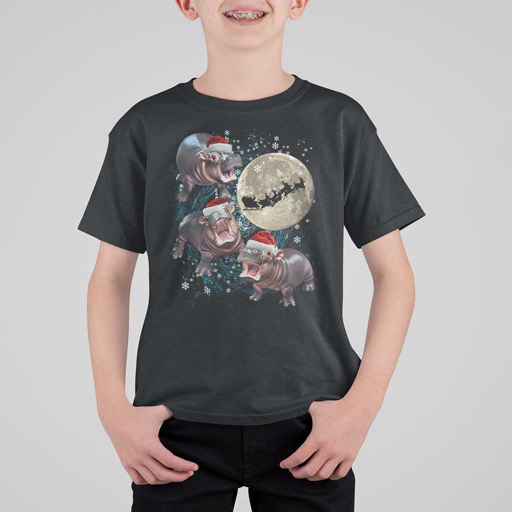 Funny Christmas Moo Deng T Shirt For Kid Baby Hippo Santa Sleigh Galaxy Outer Space - Wonder Print Shop