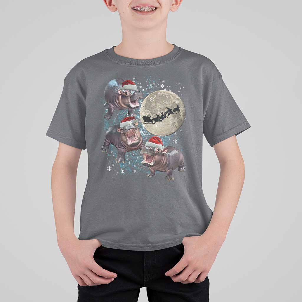 Funny Christmas Moo Deng T Shirt For Kid Baby Hippo Santa Sleigh Galaxy Outer Space - Wonder Print Shop