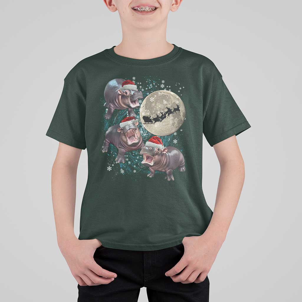 Funny Christmas Moo Deng T Shirt For Kid Baby Hippo Santa Sleigh Galaxy Outer Space - Wonder Print Shop