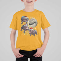 Funny Christmas Moo Deng T Shirt For Kid Baby Hippo Santa Sleigh Galaxy Outer Space - Wonder Print Shop