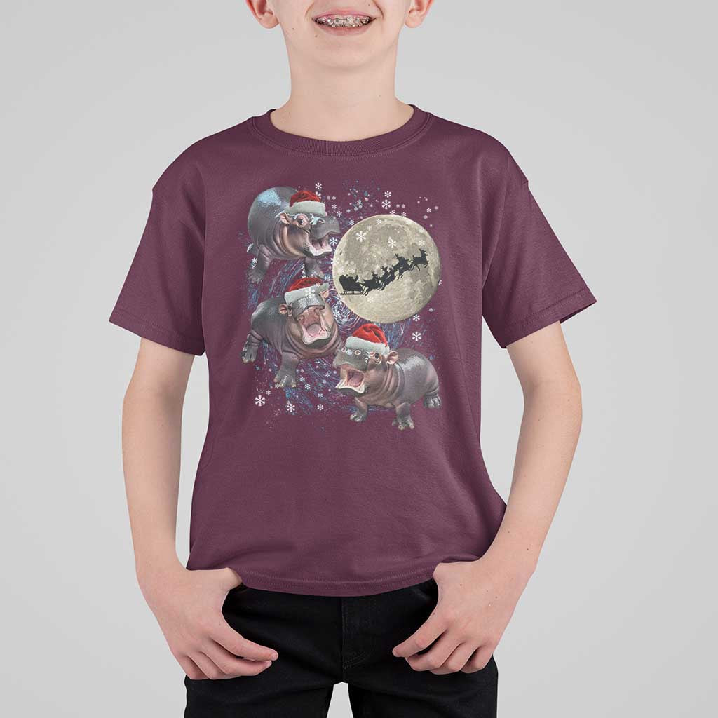 Funny Christmas Moo Deng T Shirt For Kid Baby Hippo Santa Sleigh Galaxy Outer Space - Wonder Print Shop