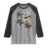 Funny Christmas Moo Deng Raglan Shirt Baby Hippo Santa Sleigh Galaxy Outer Space