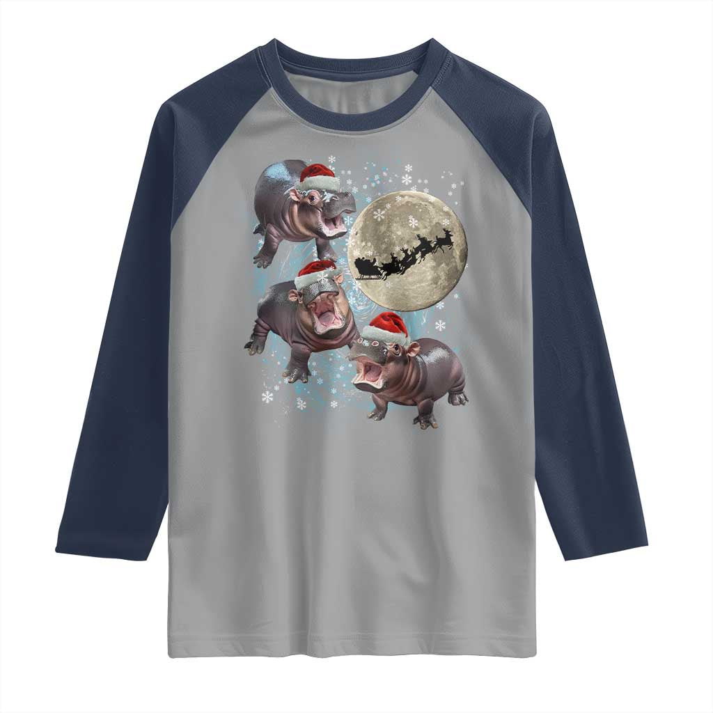 Funny Christmas Moo Deng Raglan Shirt Baby Hippo Santa Sleigh Galaxy Outer Space