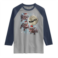 Funny Christmas Moo Deng Raglan Shirt Baby Hippo Santa Sleigh Galaxy Outer Space