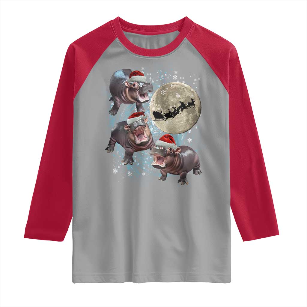 Funny Christmas Moo Deng Raglan Shirt Baby Hippo Santa Sleigh Galaxy Outer Space