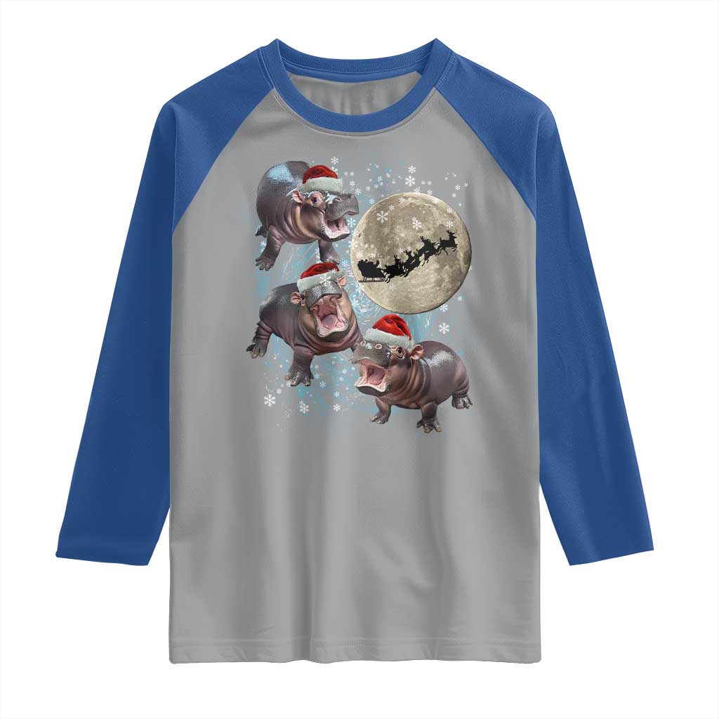 Funny Christmas Moo Deng Raglan Shirt Baby Hippo Santa Sleigh Galaxy Outer Space