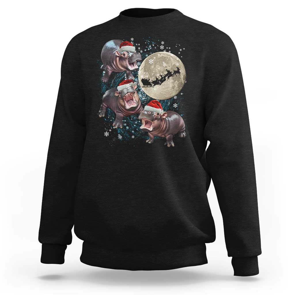 Funny Christmas Moo Deng Sweatshirt Baby Hippo Santa Sleigh Galaxy Outer Space - Wonder Print Shop