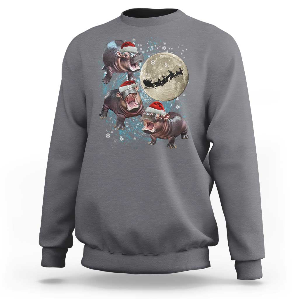 Funny Christmas Moo Deng Sweatshirt Baby Hippo Santa Sleigh Galaxy Outer Space - Wonder Print Shop