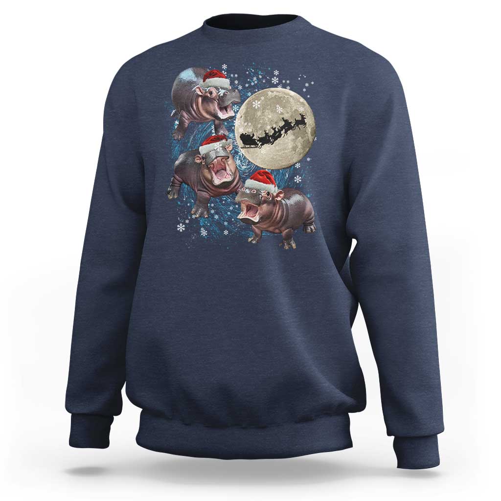 Funny Christmas Moo Deng Sweatshirt Baby Hippo Santa Sleigh Galaxy Outer Space - Wonder Print Shop