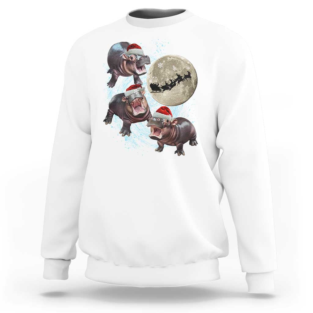 Funny Christmas Moo Deng Sweatshirt Baby Hippo Santa Sleigh Galaxy Outer Space - Wonder Print Shop