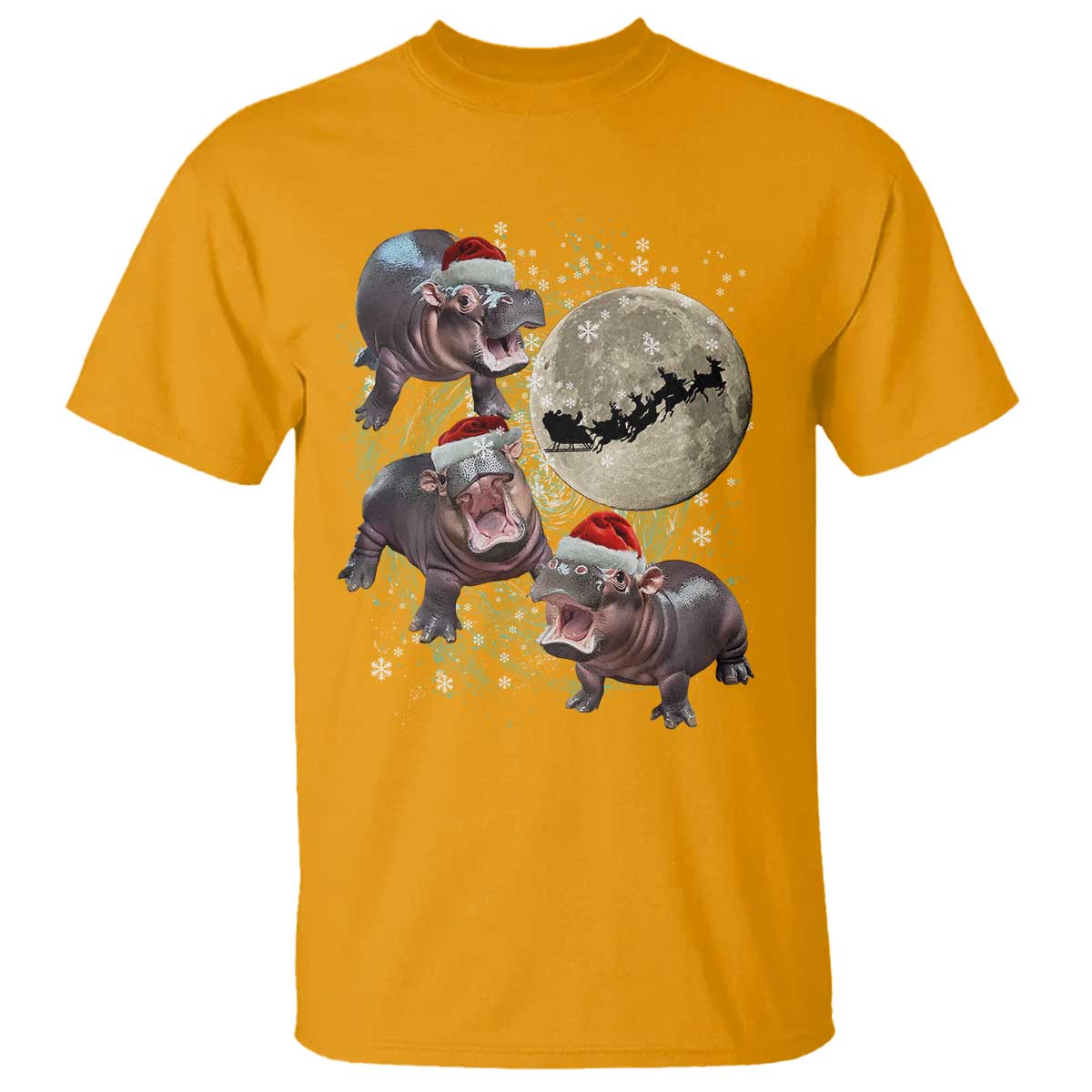 Funny Christmas Moo Deng T Shirt Baby Hippo Santa Sleigh Galaxy Outer Space - Wonder Print Shop