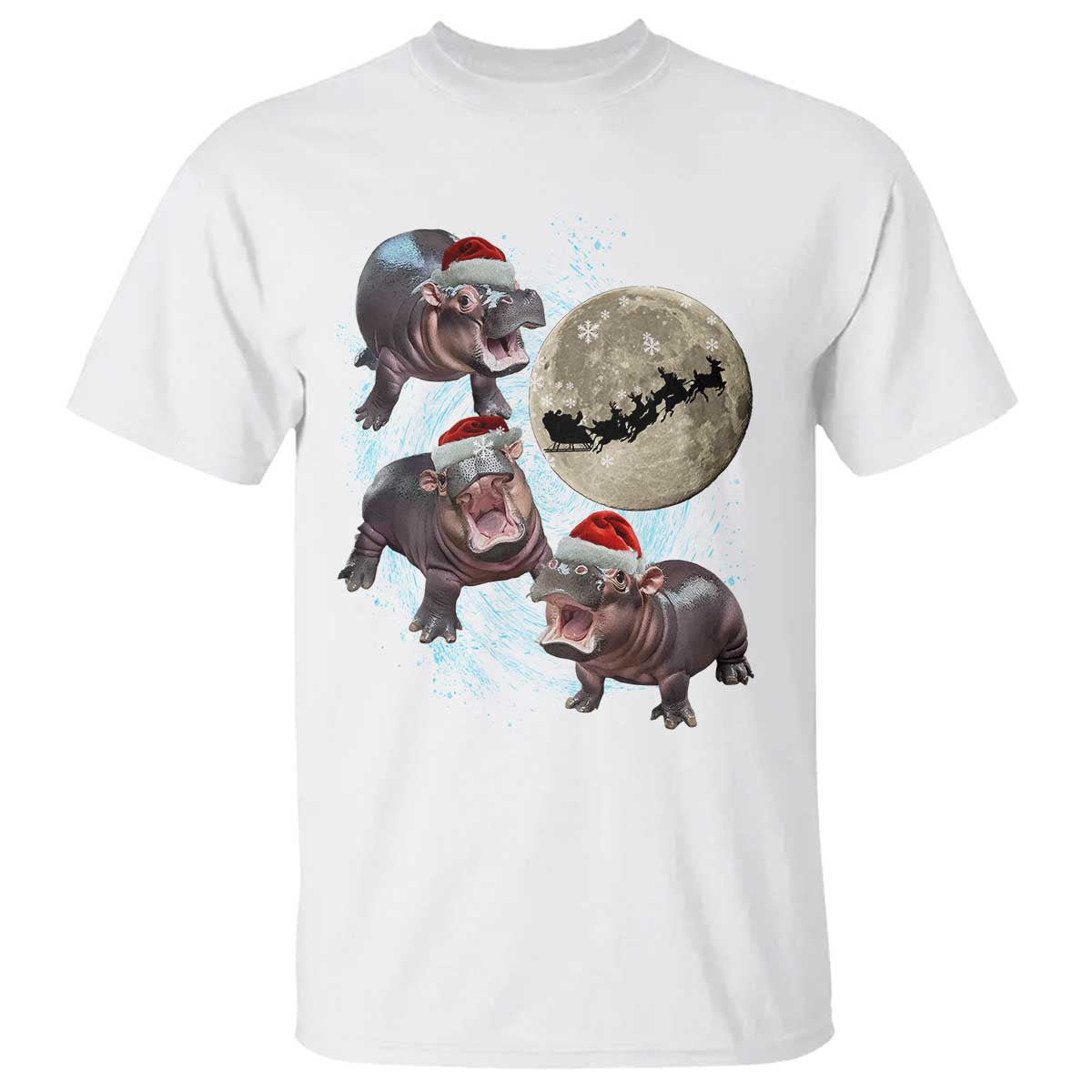 Funny Christmas Moo Deng T Shirt Baby Hippo Santa Sleigh Galaxy Outer Space - Wonder Print Shop