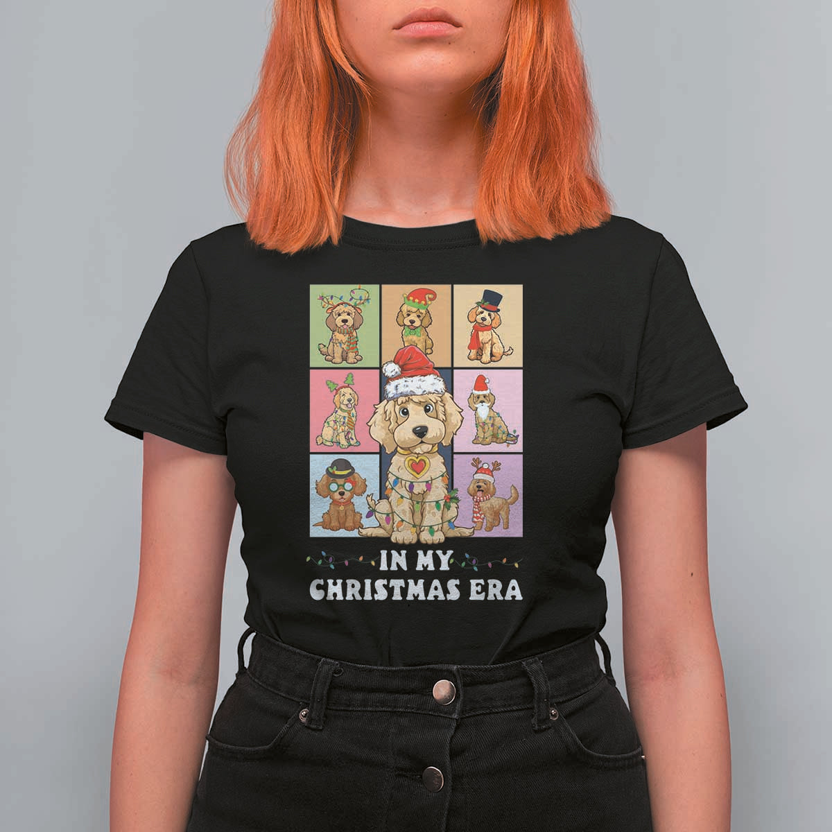 Funny Xmas Dog T Shirt For Women Santa Golden Doodle In My Christmas Era - Wonder Print Shop