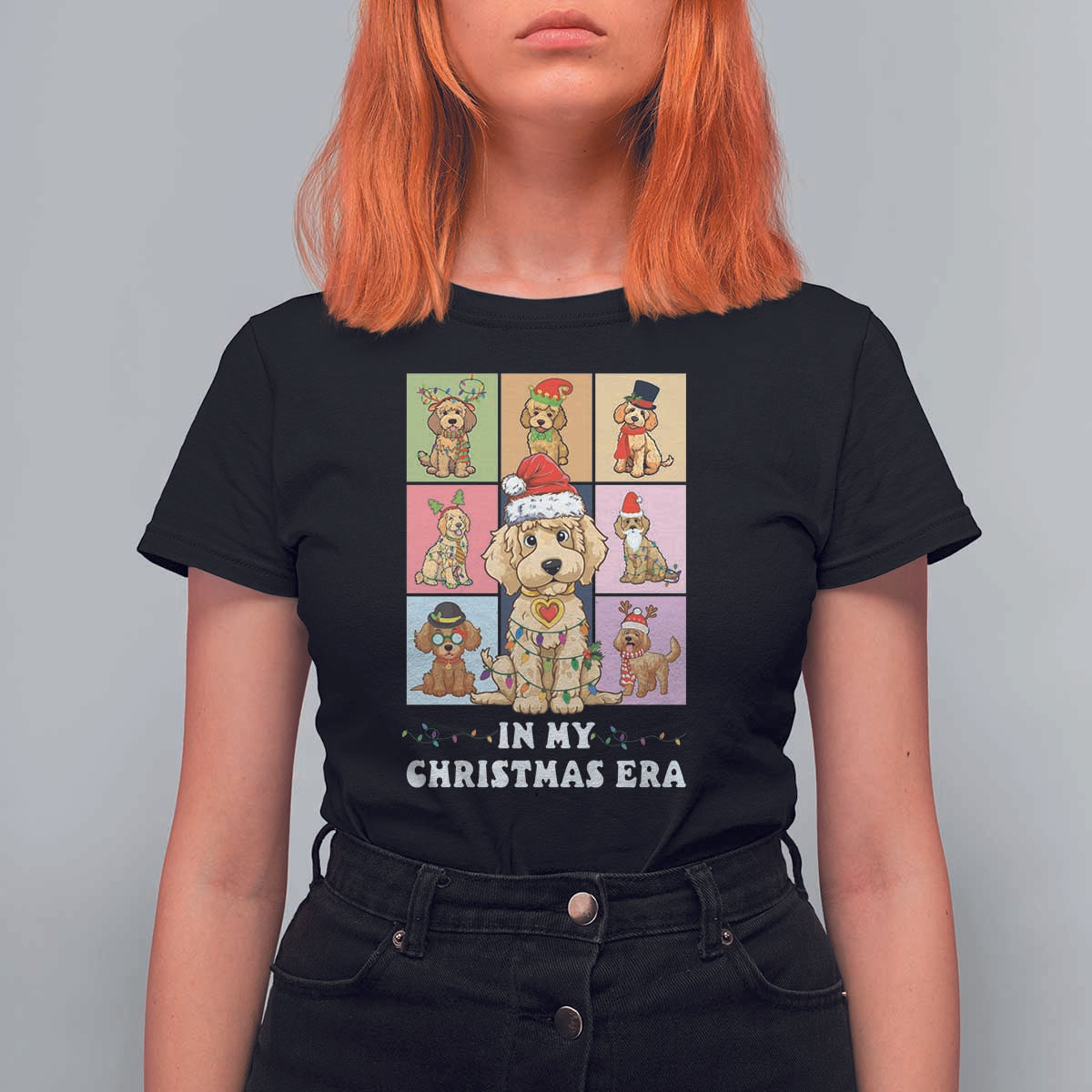 Funny Xmas Dog T Shirt For Women Santa Golden Doodle In My Christmas Era - Wonder Print Shop