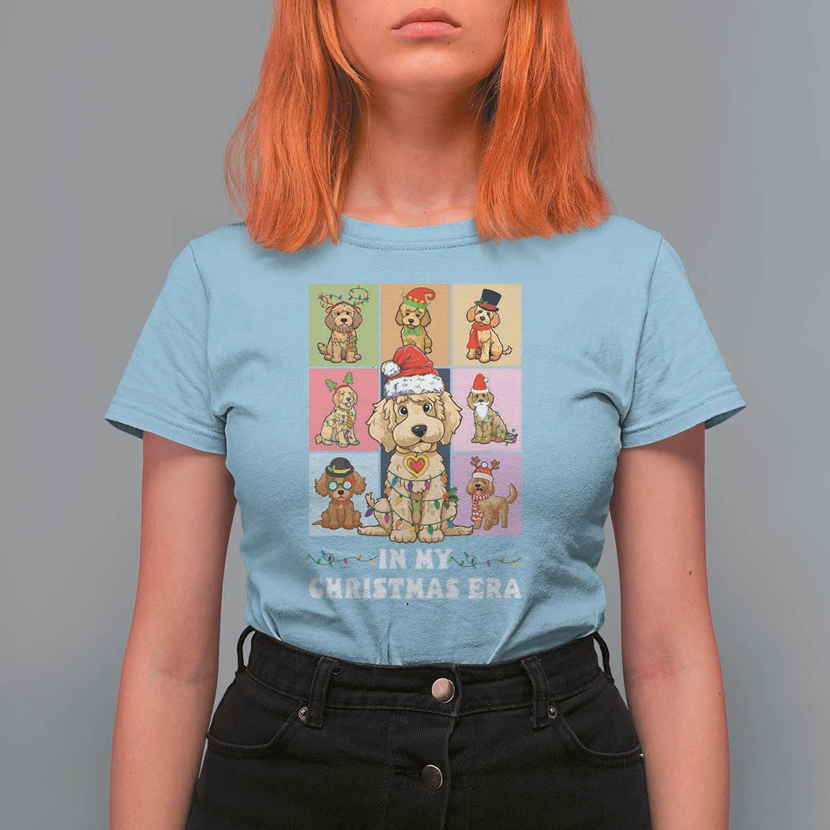 Funny Xmas Dog T Shirt For Women Santa Golden Doodle In My Christmas Era - Wonder Print Shop