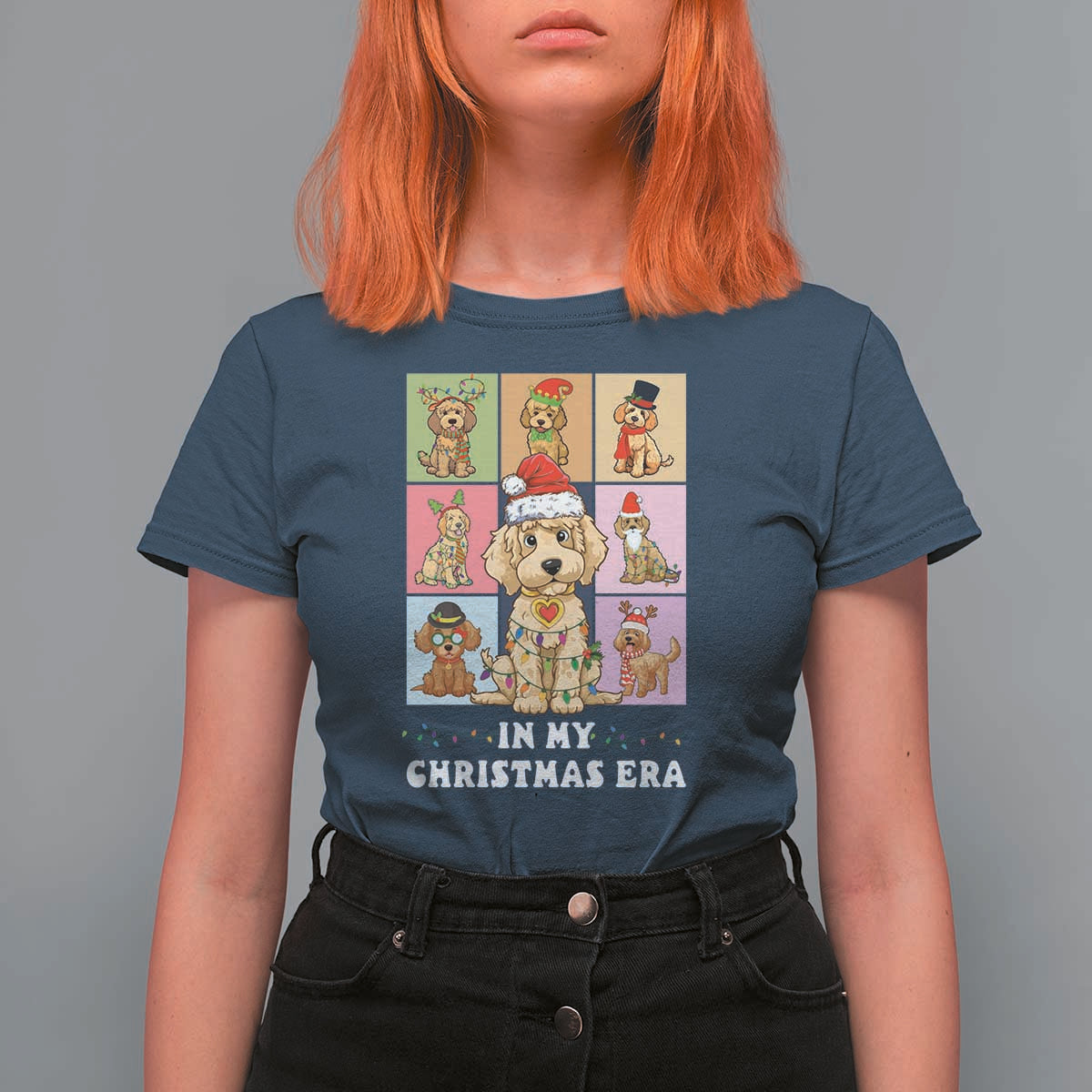 Funny Xmas Dog T Shirt For Women Santa Golden Doodle In My Christmas Era - Wonder Print Shop
