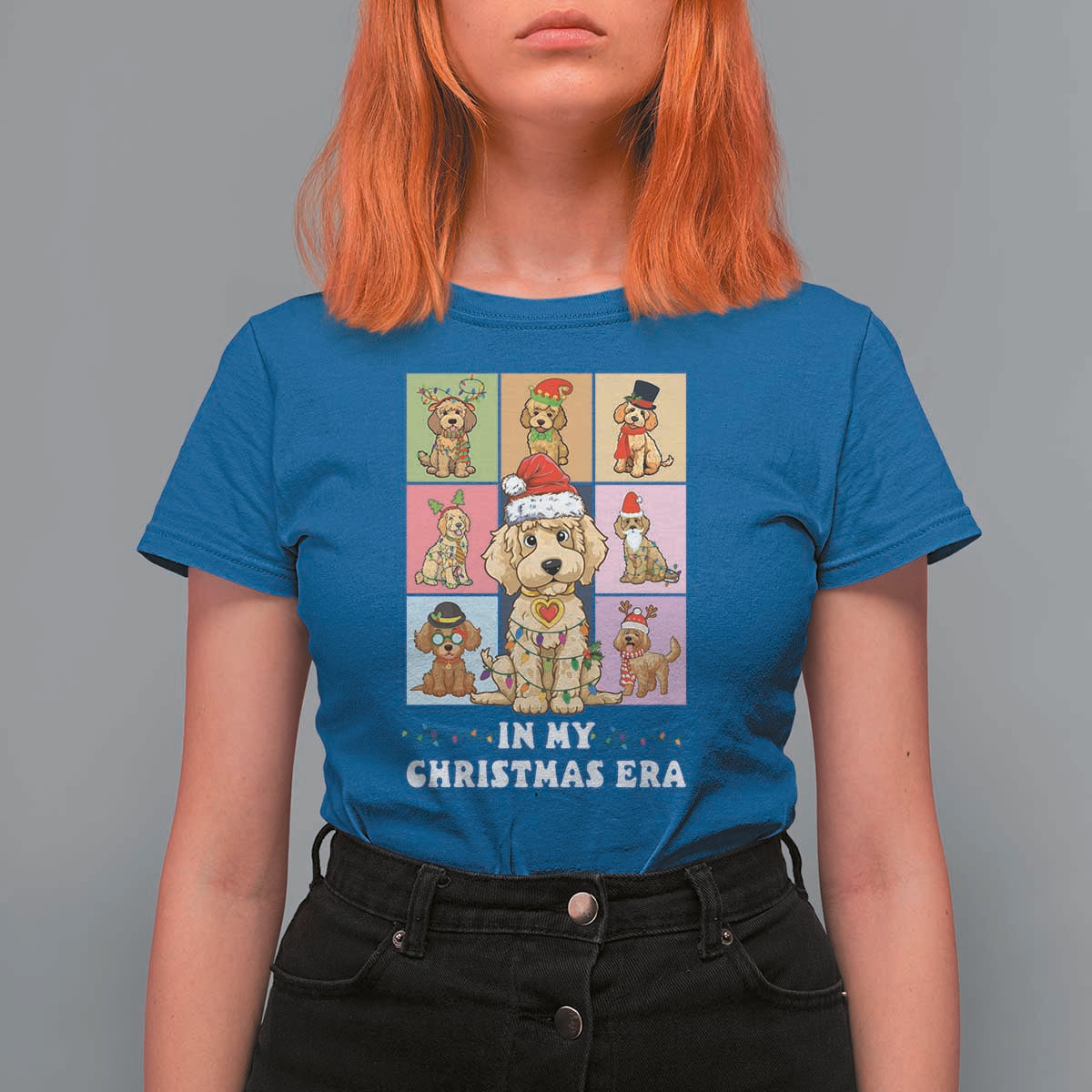 Funny Xmas Dog T Shirt For Women Santa Golden Doodle In My Christmas Era - Wonder Print Shop