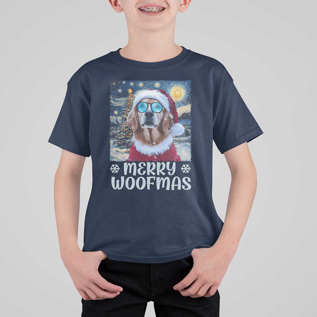 Funny Xmas Golden Retriever T Shirt For Kid Merry Woofmas Christmas Starry Night Dog Lover - Wonder Print Shop