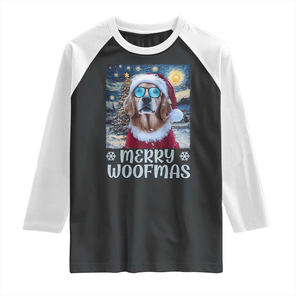 Funny Xmas Golden Retriever Raglan Shirt Merry Woofmas Christmas Starry Night Dog Lover