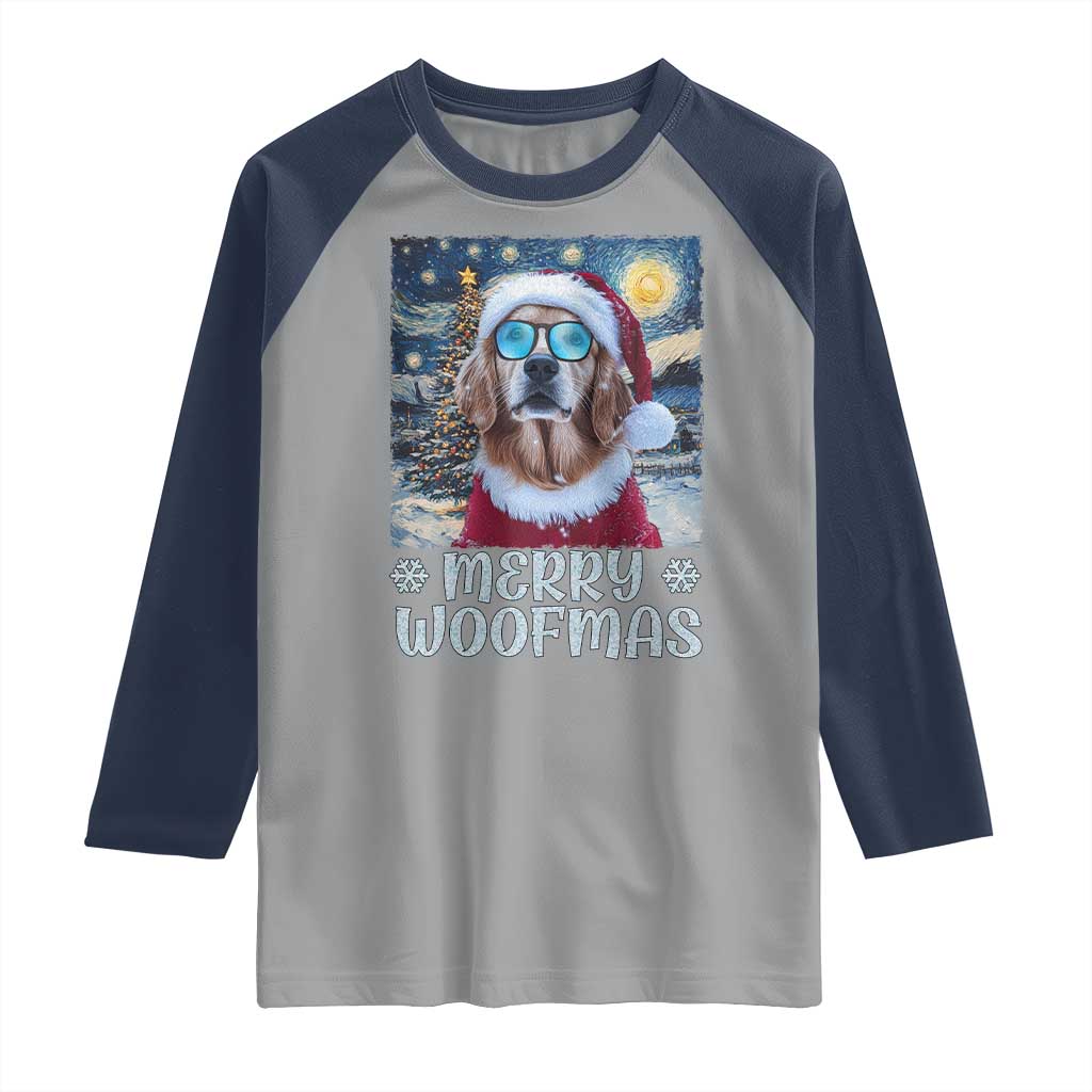 Funny Xmas Golden Retriever Raglan Shirt Merry Woofmas Christmas Starry Night Dog Lover