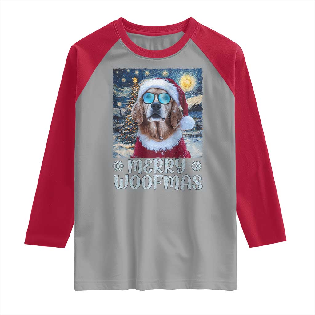 Funny Xmas Golden Retriever Raglan Shirt Merry Woofmas Christmas Starry Night Dog Lover
