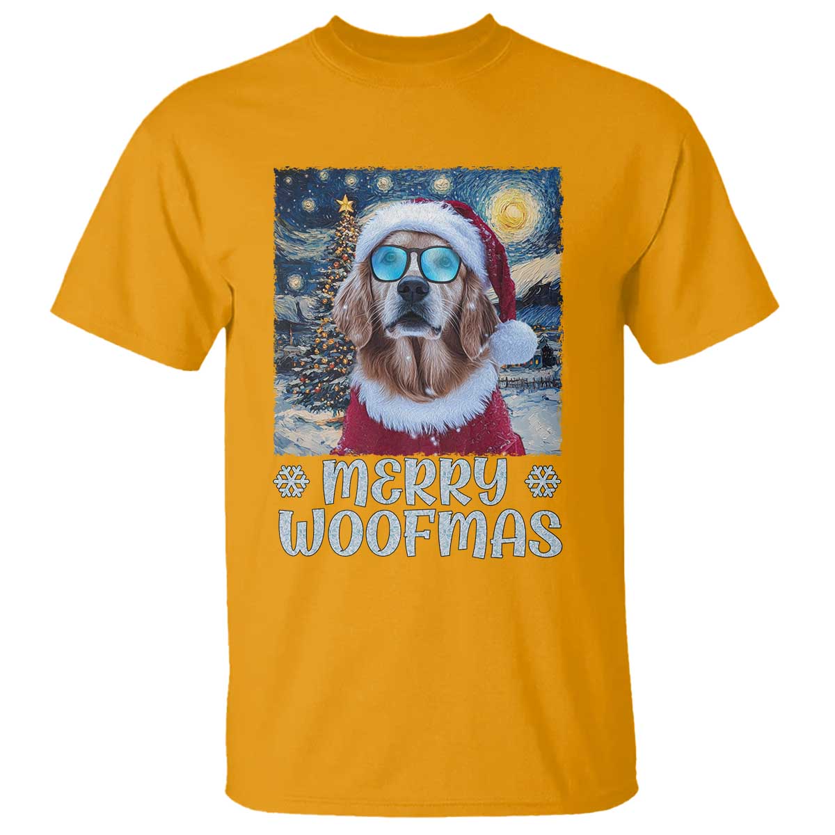 Funny Xmas Golden Retriever T Shirt Merry Woofmas Christmas Starry Night Dog Lover - Wonder Print Shop