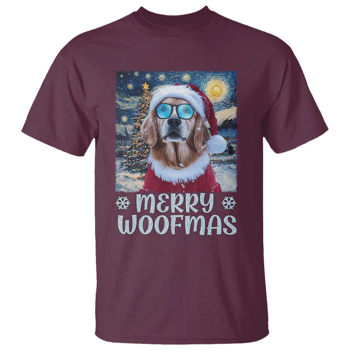 Funny Xmas Golden Retriever T Shirt Merry Woofmas Christmas Starry Night Dog Lover - Wonder Print Shop