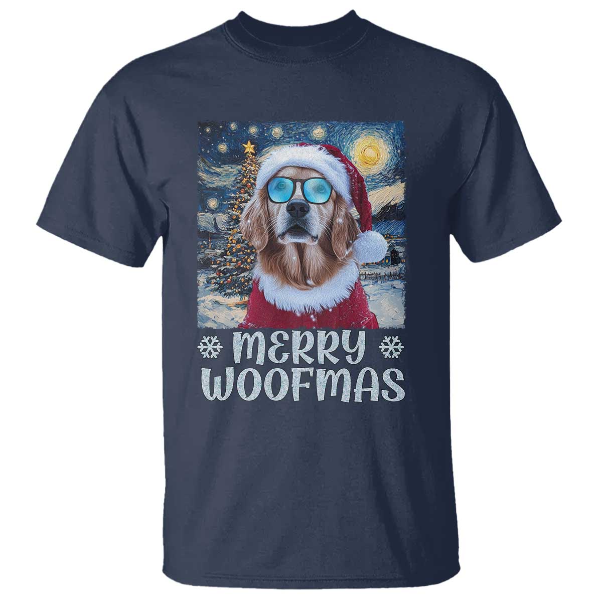 Funny Xmas Golden Retriever T Shirt Merry Woofmas Christmas Starry Night Dog Lover - Wonder Print Shop