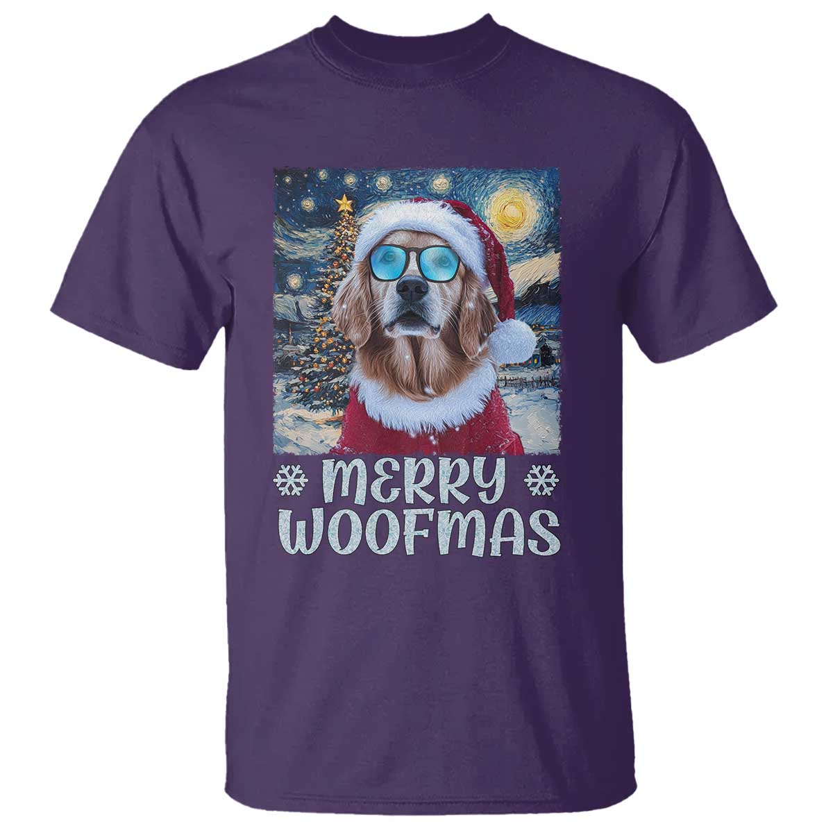 Funny Xmas Golden Retriever T Shirt Merry Woofmas Christmas Starry Night Dog Lover - Wonder Print Shop